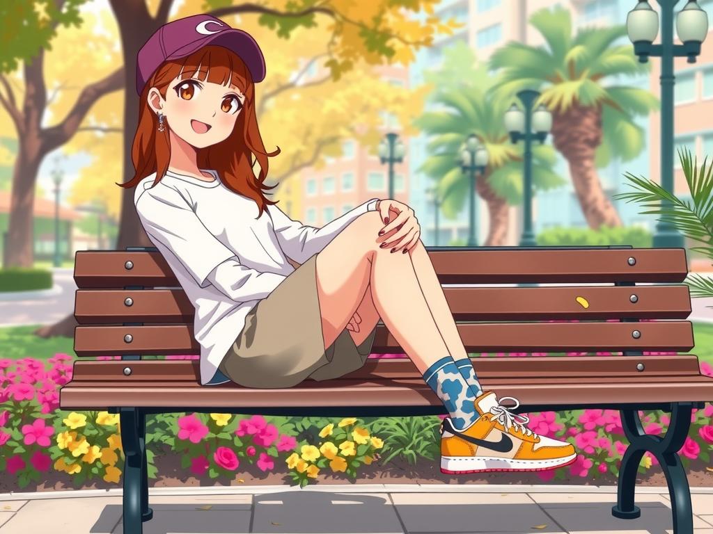 Add flair to your wardrobe with colorful sneakers and a cap.
