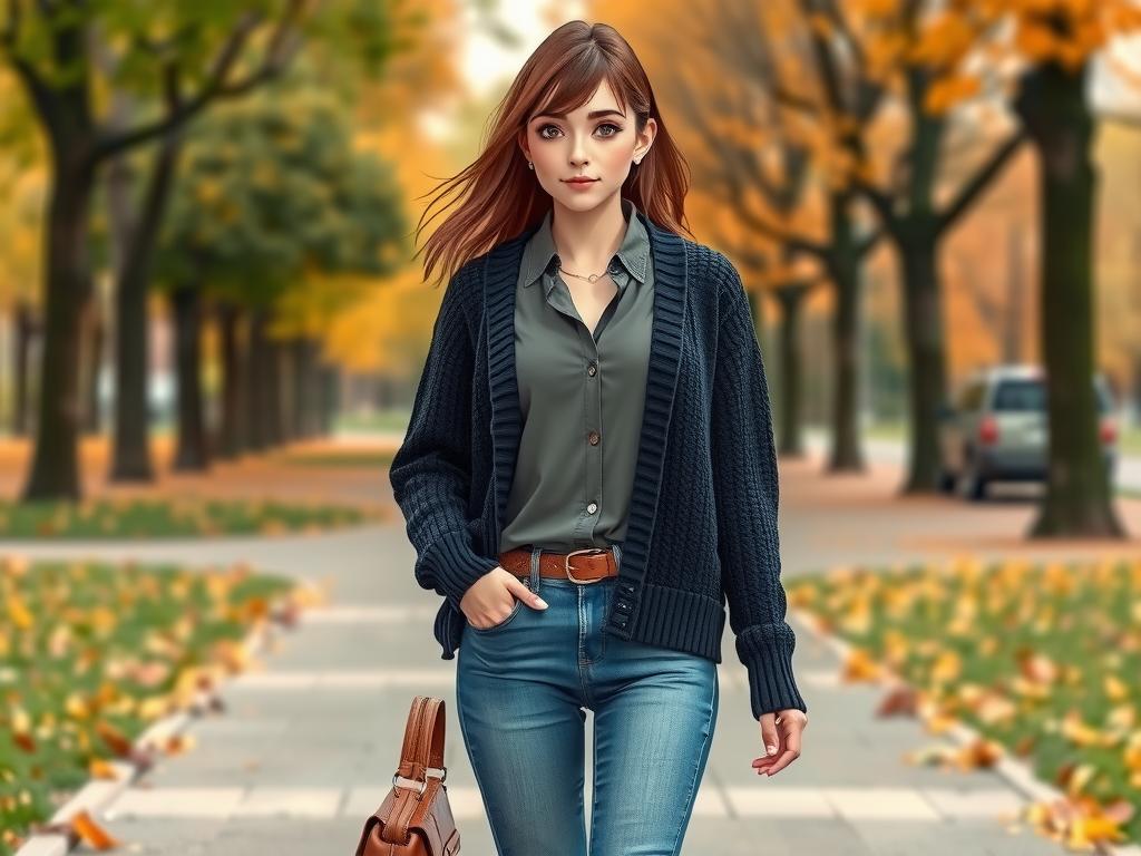 Layering a cardigan over a shirt for a smart and warm ensemble.