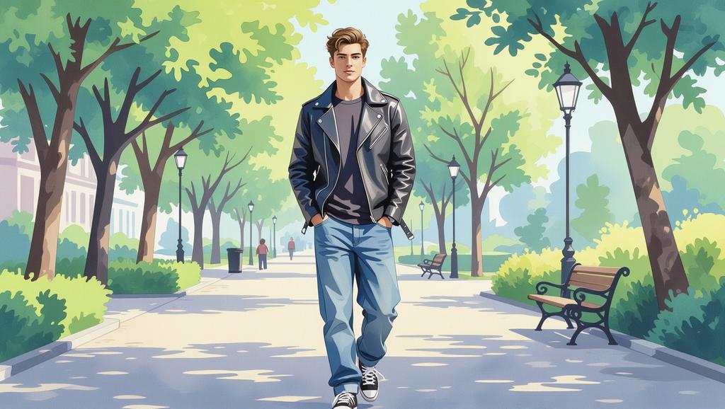 Accessorize baggy jeans with a trendy jacket and sneakers to achieve a casual yet refined modern vibe that's effortlessly stylish and versatile.