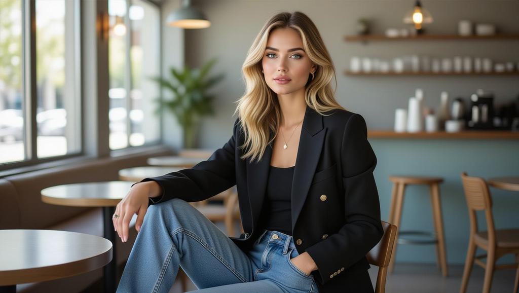 Elevate baggy jeans by pairing them with a tailored blazer and heels for a sophisticated, modern look that's perfect for everyday chic styling.