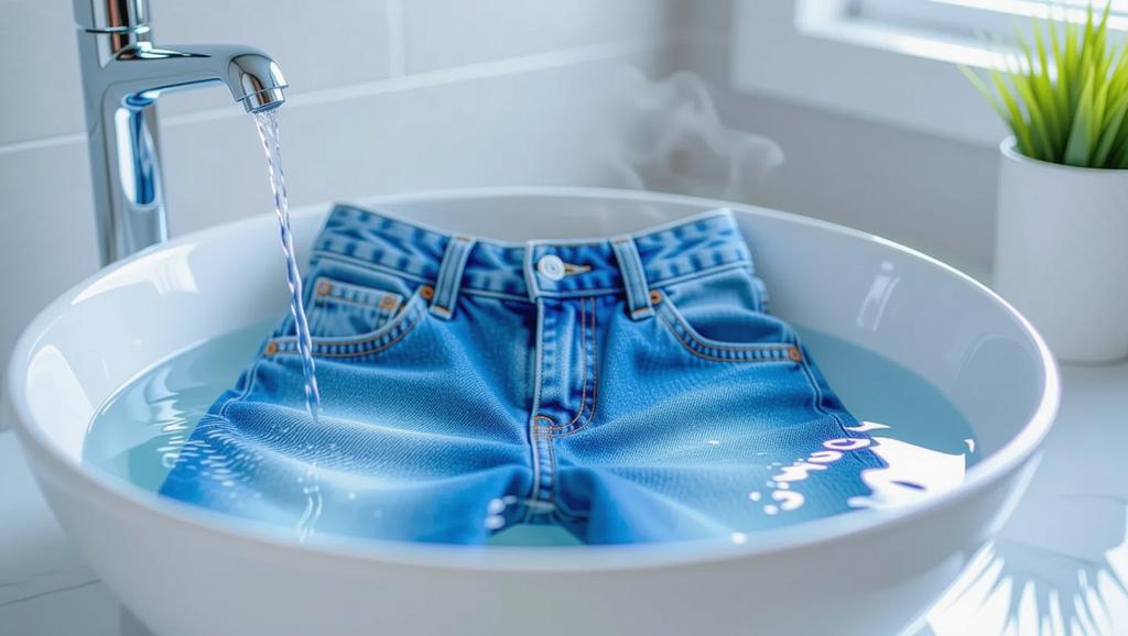 Showing an effective technique for expanding jeans through moisture, helping achieve the ideal fit without altering the fabric's quality.