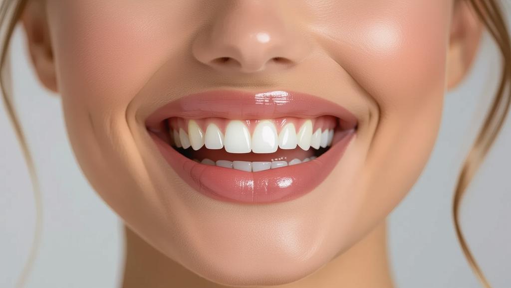 This close-up illustrates the teeth's transformation after oil pulling, presenting a shift to gleaming white enamel that enhances overall facial appeal and vitality.