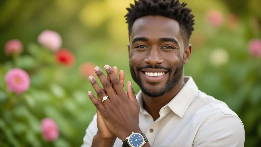 Visualize the classic placement of an engagement ring, enhancing personal style and signifying commitment in contemporary fashion contexts.